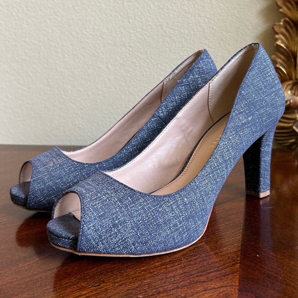 Kelly & Katie denim blue open toe heels